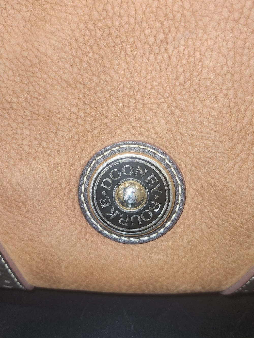 Dooney & Bourke Two-Tone Tan and Dark Brown Leather Drawstring Hobo - Picture 7 of 8